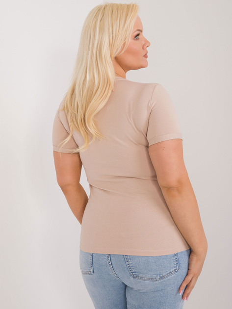 Hurt Beżowy bawełniany t-shirt plus size z okrągłym dekoltem