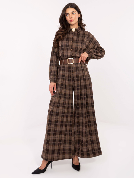 Brązowe flanelowe spodnie w kratę