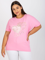 Różowy luźny t-shirt plus size z bawełny