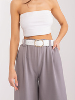 Hurt Gray fabric palazzo pants with a belt.