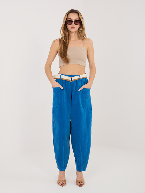 Kobaltowe sztruksowe spodnie od kompletu RUE PARIS