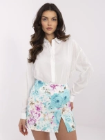 Miętowo-ecru spódnico-szorty z gumą w pasie