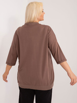 Hurt Brązowa bawełniana bluzka plus size z napisami