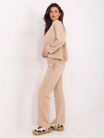 Hurtownia Beżowy damski komplet dresowy z napisem