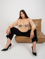 Hurt Beige women's cotton blouse plus size.