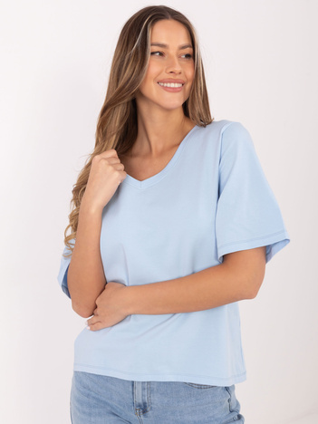 Jasnoniebieski damski t-shirt z dekoltem w serek RUE PARIS