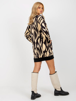 Hurt Jasnobeżowo-czarna mini sukienka welurowa z dekoltem V RUE PARIS 