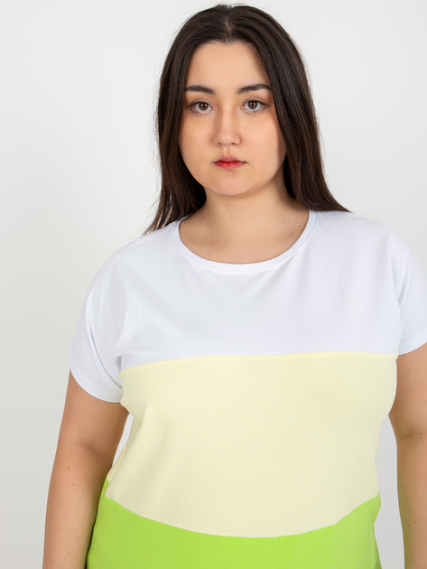 Hurtownia Biało-żółta bawełniana bluzka plus size