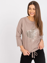 Dunkelbeige Damenbluse aus Baumwolle Elizabeth RUE PARIS.