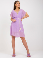 Jasnofioletowa zwiewna sukienka one size z paskiem   