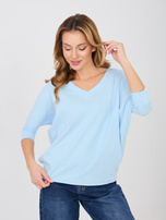 Pastelowa niebieska bluzka basic z rękawem 3/4 RUE PARIS 