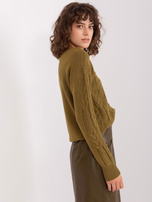 Khaki women's sweater with braids 