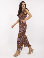 Bordowy kombinezon w tropikalny wzór Casja