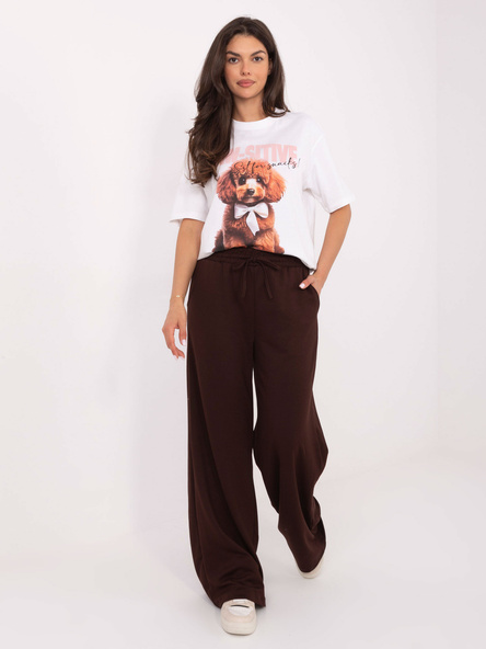 Czekoladowe damskie spodnie basic z wiskozą