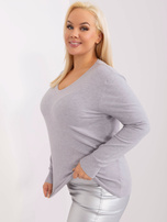 Hurt Szary gładki sweter plus size w serek
