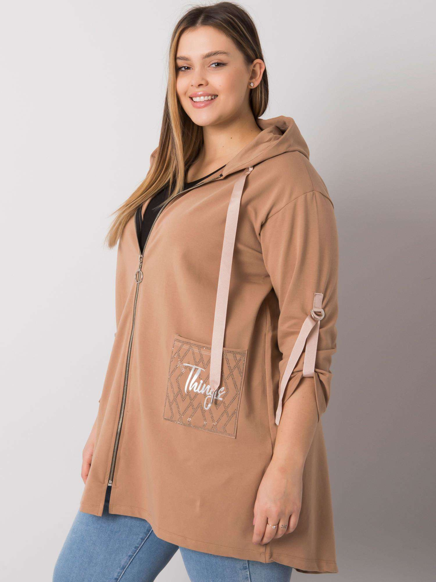 Camelfarbene Plus-Size-Zip-Jacke Zurich.
