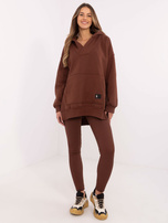 Hurt Brązowy dresowy komplet z topem i legginsami