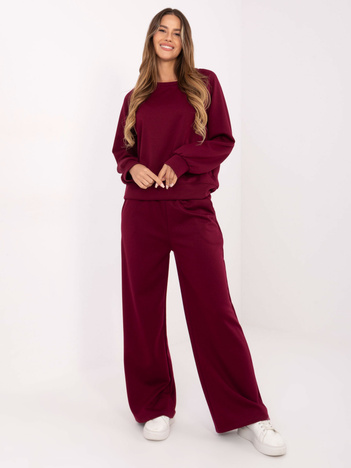 Burgundowy dresowy komplet basic z bluzą bez kaptura