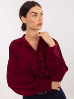 Bordeaux elegante Bluse mit Rüsche.