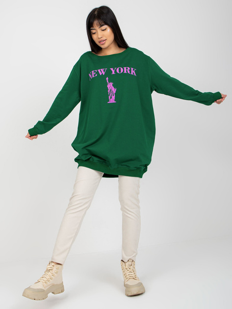 Hurt Ciemnozielono-fioletowa długa bluza z napisem oversize