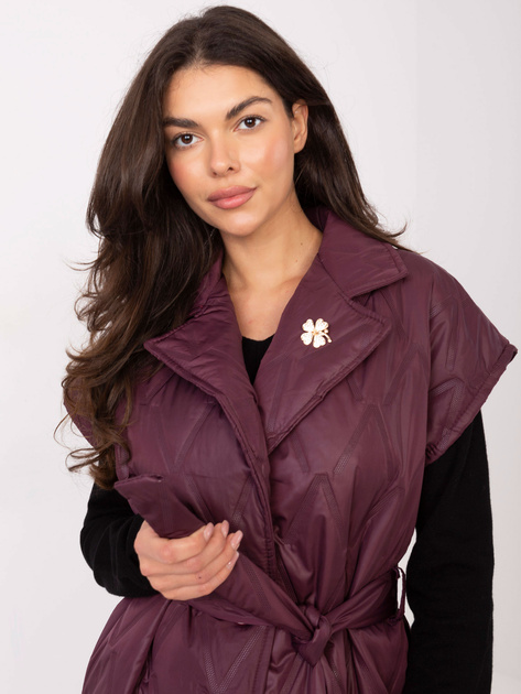 Bordowa pikowana kamizelka z paskiem RUE PARIS