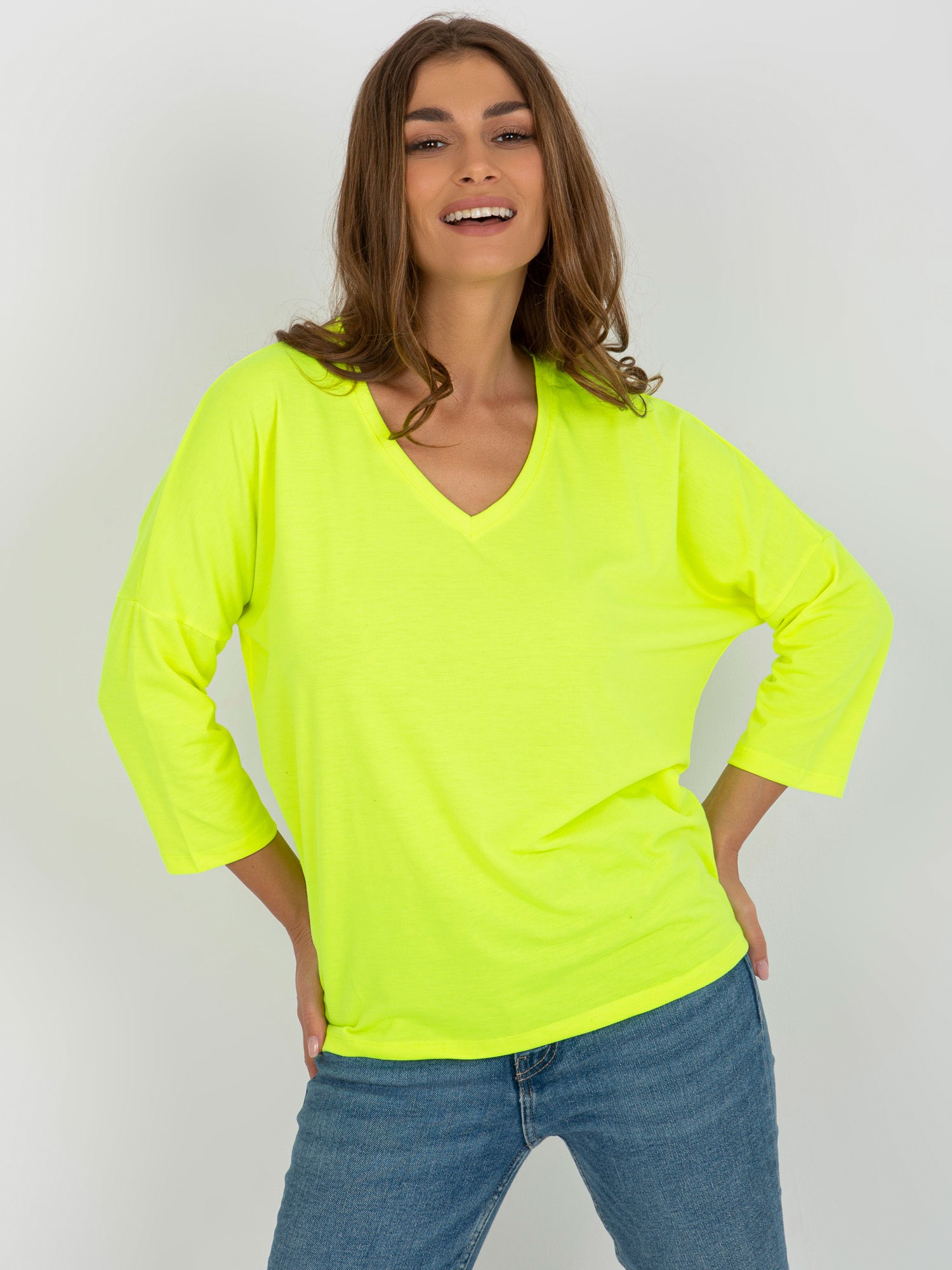 Fluo żółta damska bluzka basic z wiskozy