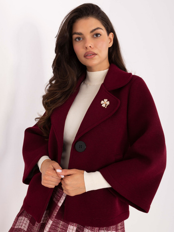 Bordowy krótki płaszcz z rękawem 3/4 RUE PARIS