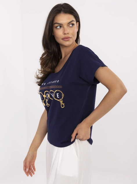 Granatowy bawełniany i t-shirt z nadrukiem