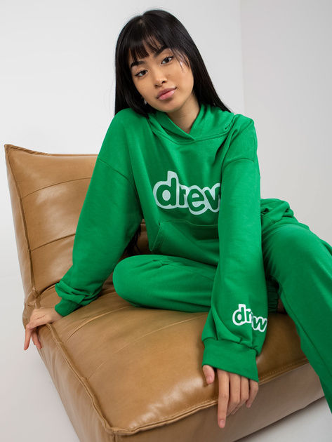 Hurt Zielony damski komplet dresowy z bluzą z kapturem