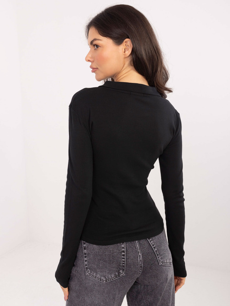 Czarna damska bluzka basic z kołnierzykiem