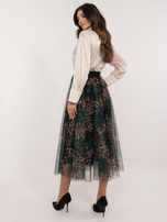 Hurt Zielono-czarna rozkloszowana spódnica z wiązaniem