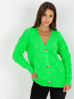 Hurt Fluo zielony sweter rozpinany w ażurowy wzór RUE PARIS 