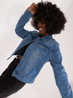 Hurtownia Niebieska kurtka jeansowa z przetarciami