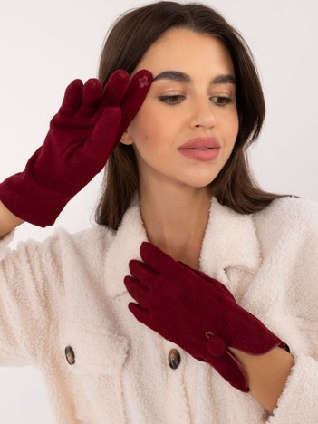 Wholesale burgundy women's gloves with a button.