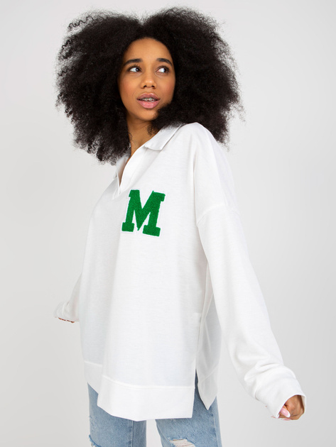 Hurtownia Ecru bawełniana bluzka oversize z naszywką