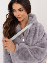 Hurt Szara futrzana kurtka damska z zapięciem na suwak