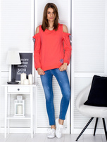 Koralowa bluza cut out z wstążkami