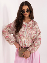 Jasnoróżowe sztruksowe spodnie z baloniastymi nogawkami