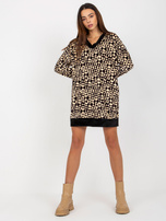 Hurt Jasnobeżowo-czarna luźna sukienka welurowa we wzory RUE PARIS