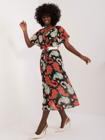 Hurtownia Czarno-czerwona długa sukienka damska z printem