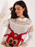 Ecru świąteczny sweter w śnieżynki