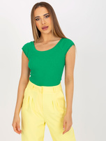 Hurtownia Zielony prążkowany top basic z koronką RUE PARIS  