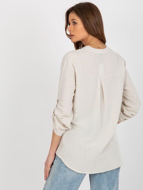 Hurt Jasnobeżowa bluzka koszulowa z kieszenią RUE PARIS