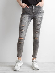 Szare jeansy skinny z efektem sprania