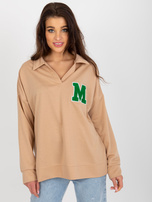 Hurt Camelowa bawełniana bluzka oversize z kołnierzem