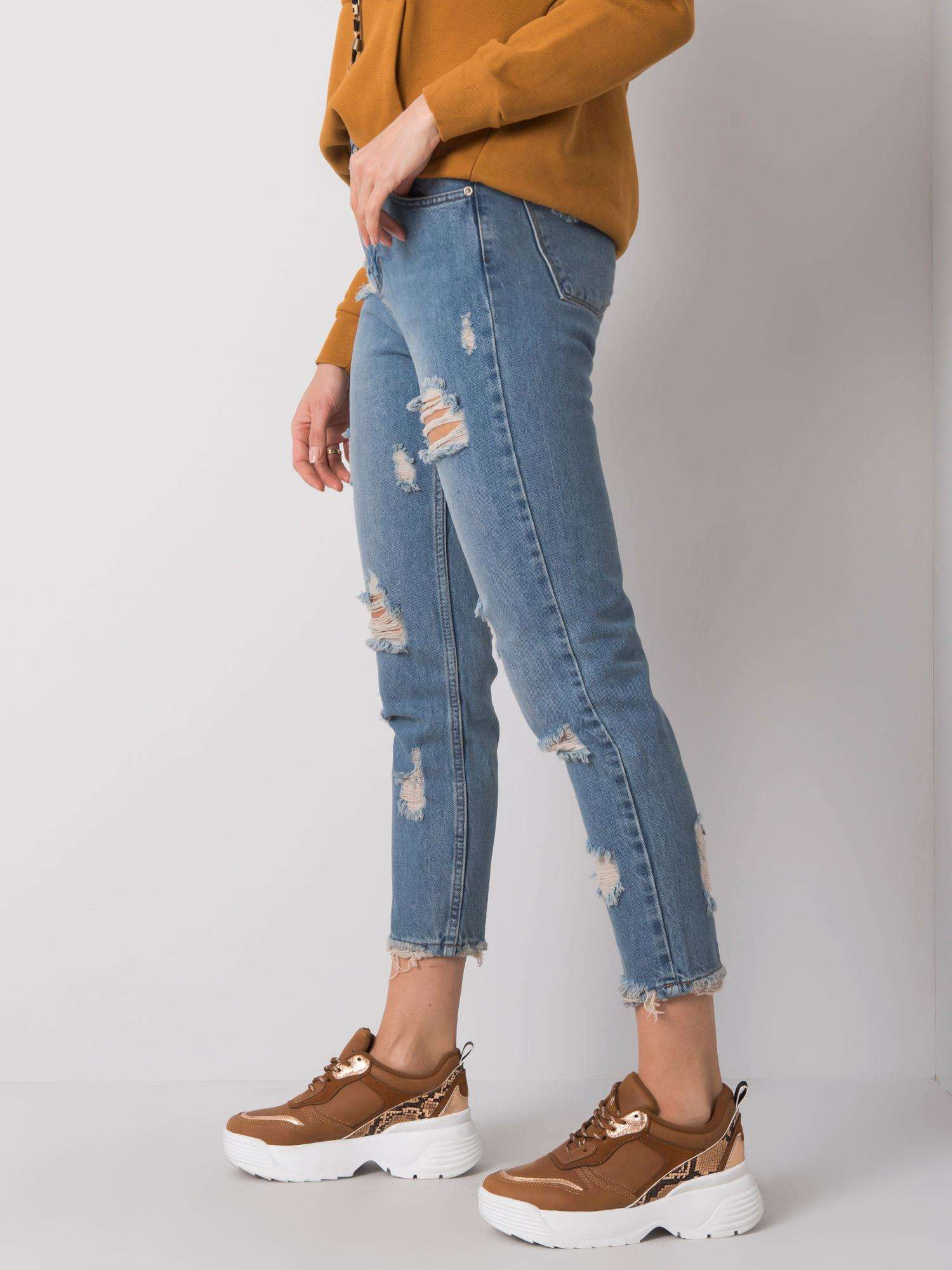 Niebieskie jeansy mom z dziurami Steffi RUE PARIS