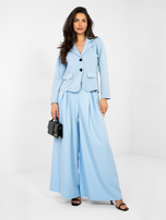 Pastel blue blazer with faux pockets.