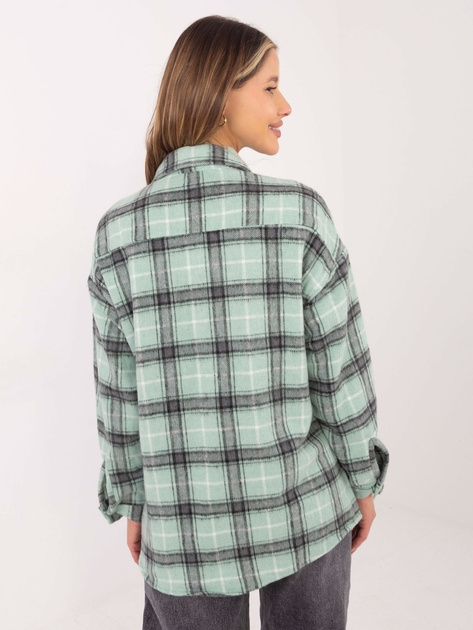Hurt Miętowa wierzchnia koszula w kratę na guziki