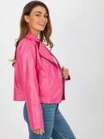 Hurtownia Różowa krótka kurtka ramoneska z ekoskóry
