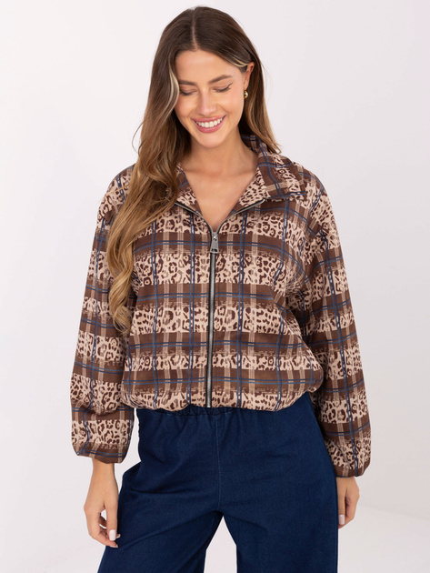 Beżowo-brązowa zamszowa kurtka z kołnierzem RUE PARIS